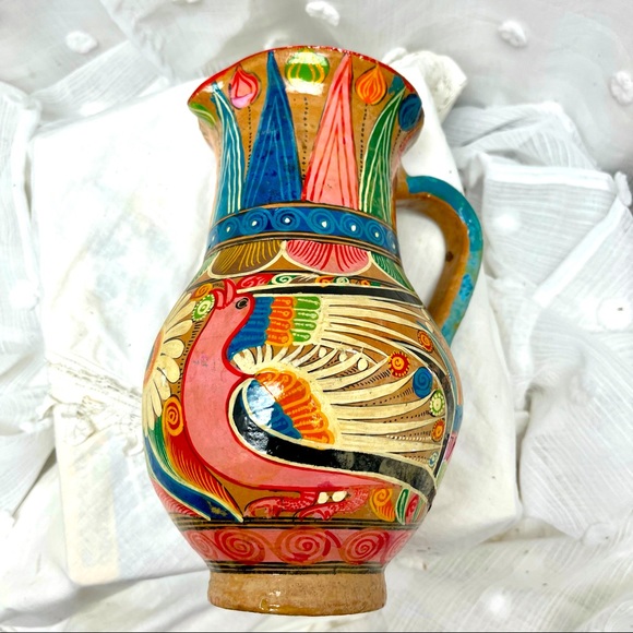Vintage hand painted pottery Vase Pitcher Colorful